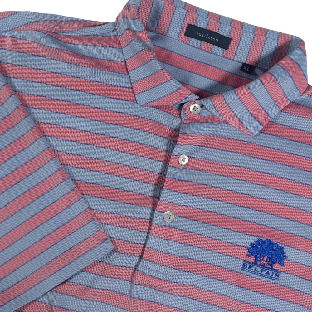 Turtleson Mens XL‎ Golf Polo Belfair Hilton Head SC Polo Shirt Blue Pink Stripe